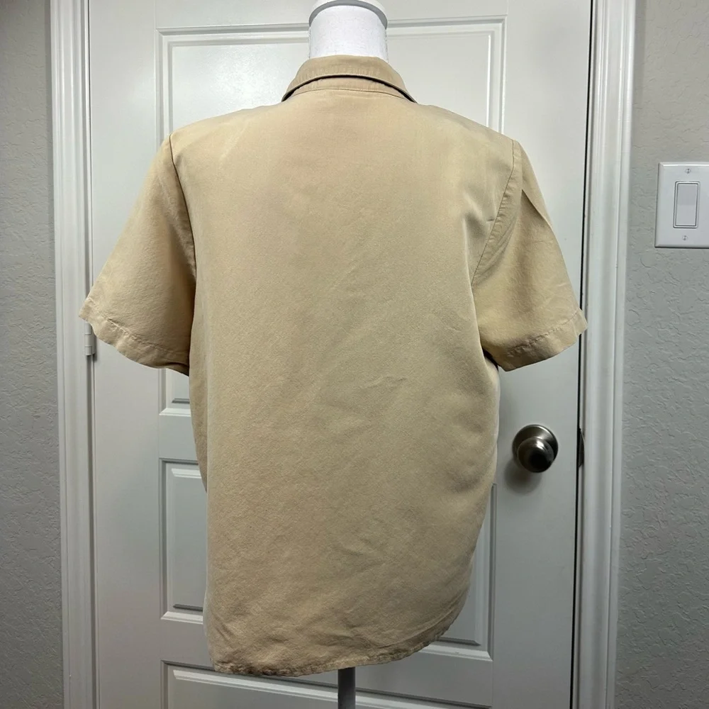 Vintage Alfred Dunner Linen Blend Embroidered Floral Beaded Button Down Size 10P